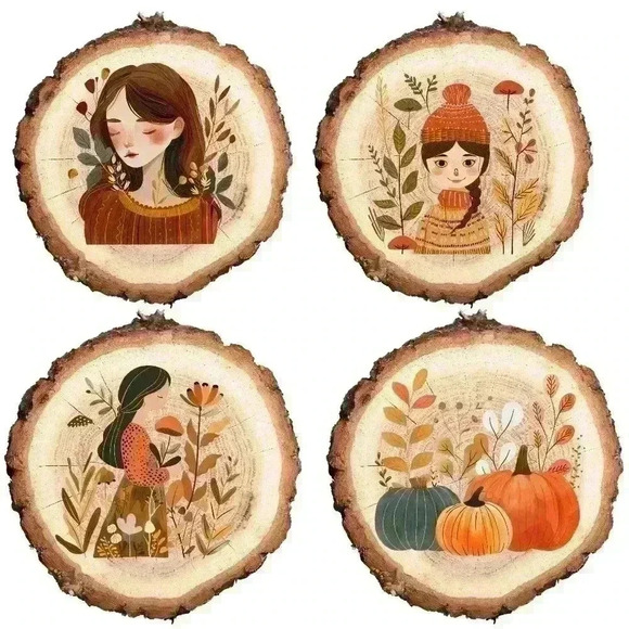 Natural Wood Coasters Set of 4 for Fall/Winter, Scandinavian Style - Wooden - Picture 1 of 5